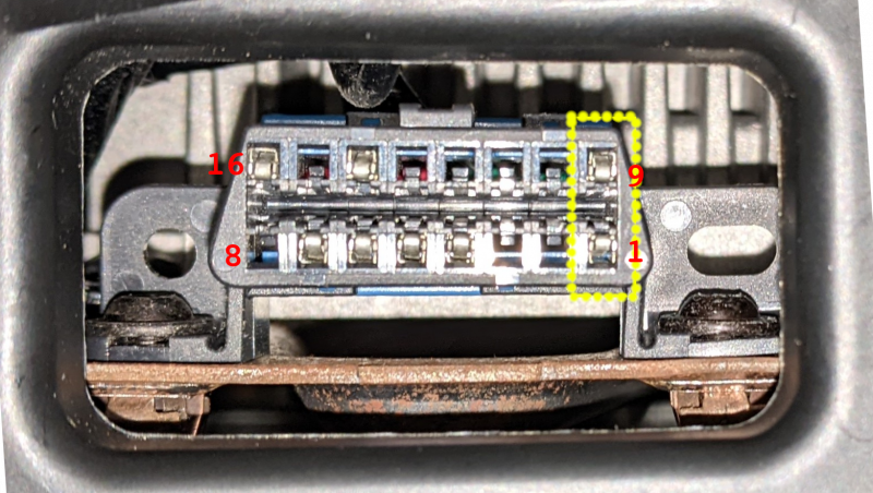 File:OBD2 with pins 1 and 9 populated.png